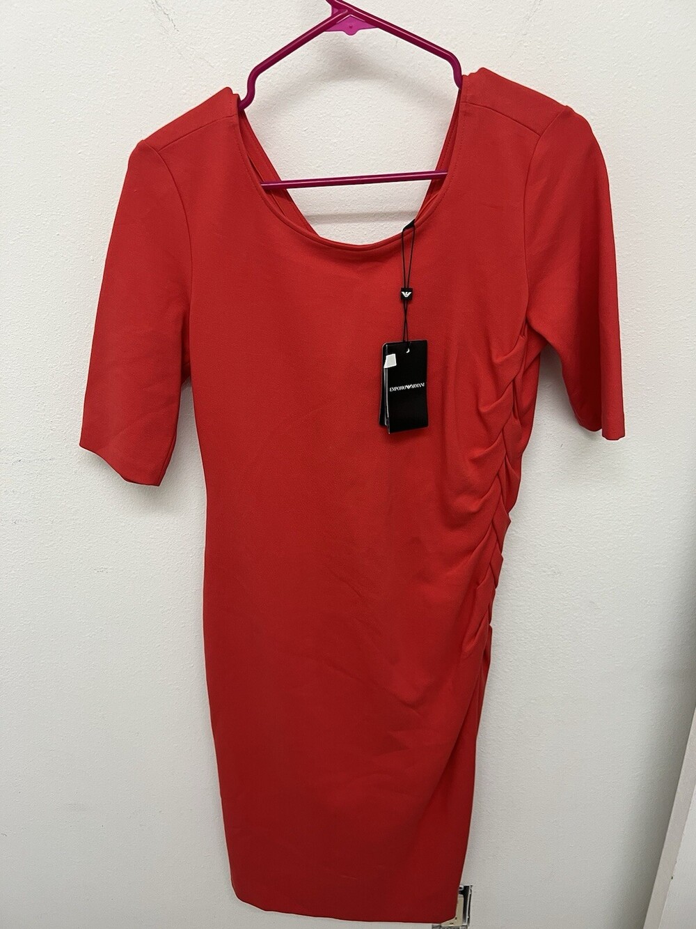 New Emporio Armani Ruched Milano Jersey Dress Red 8/44 IT Made in Italy MSRP$645